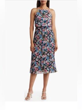Sam Edelman Bouquet Floral Plissé Midi Dress